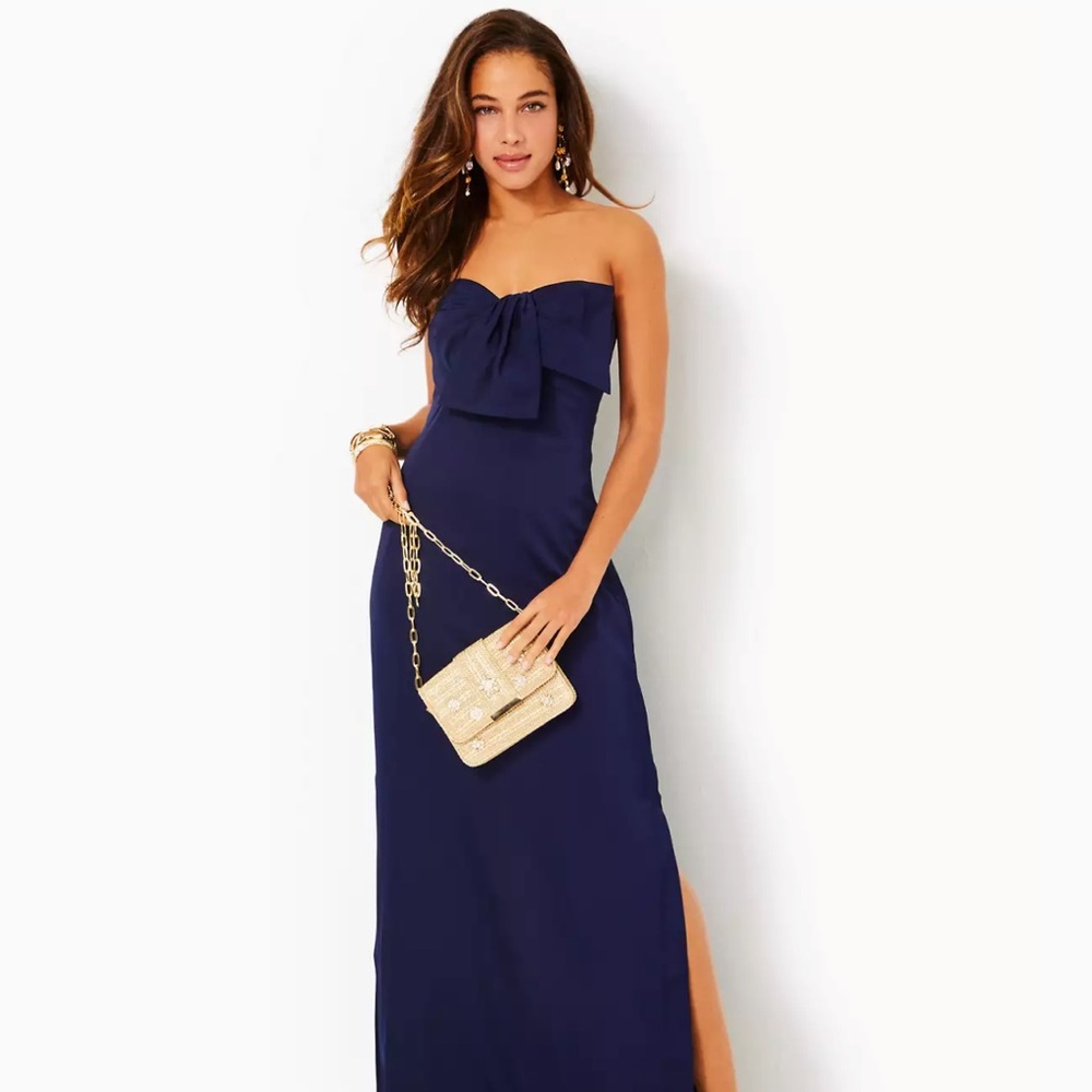 Lilly Pulitzer Blue Strapless Ruffled Gown for Prom